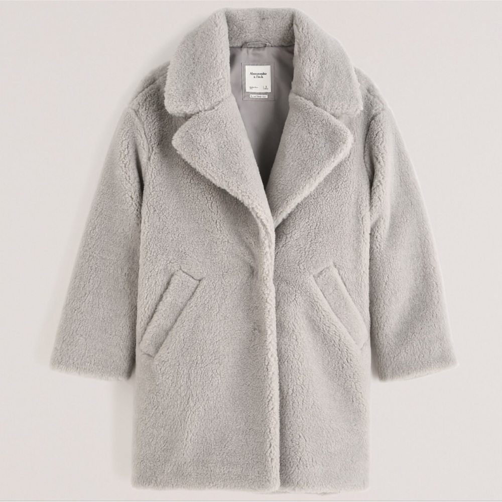 NWT Abercrombie & Fitch Grey Faux Fur The A&F Teddy Coat